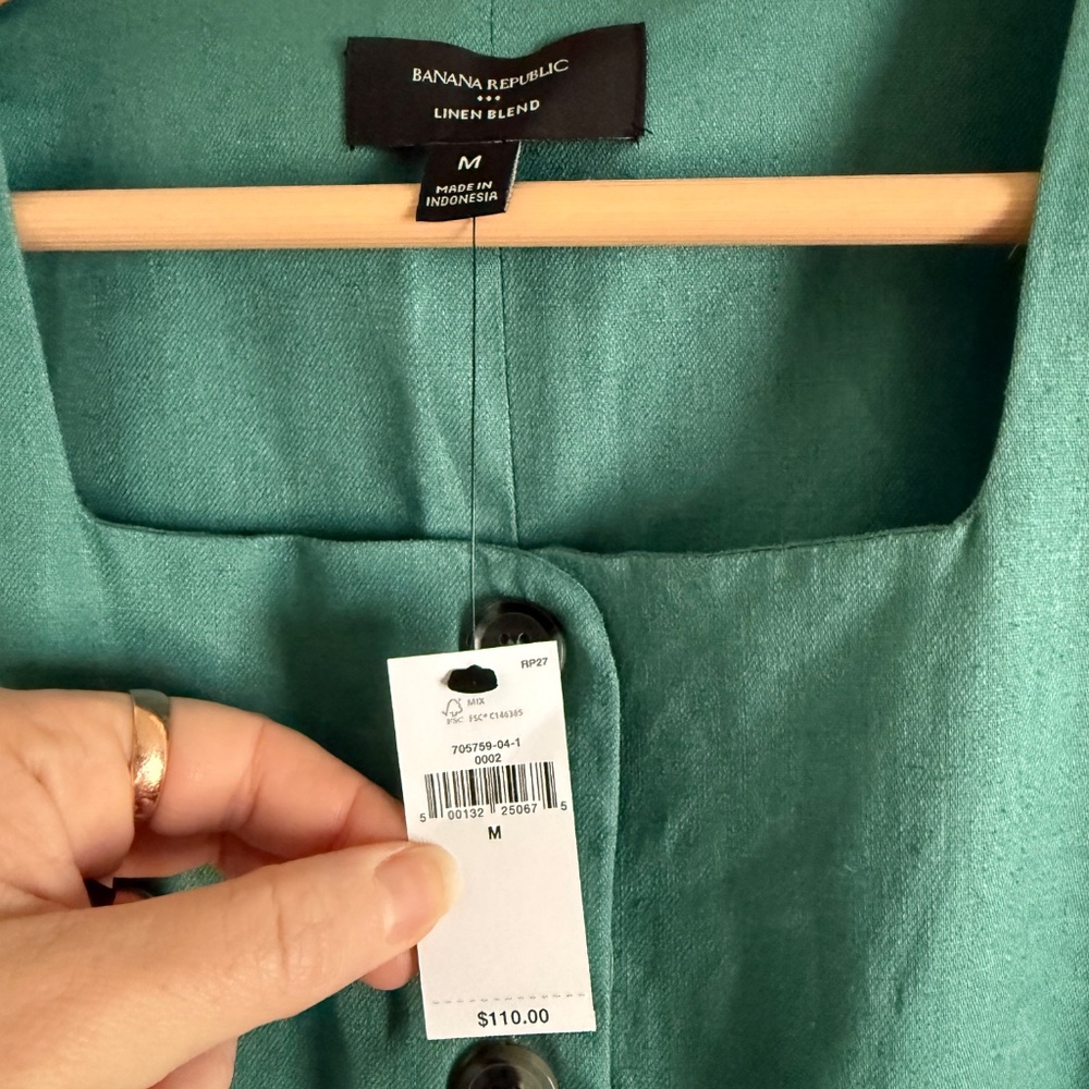 NWT Banana Republic Linen-Blend Square-Neck Mini Dress in green M - Picture 3 of 8